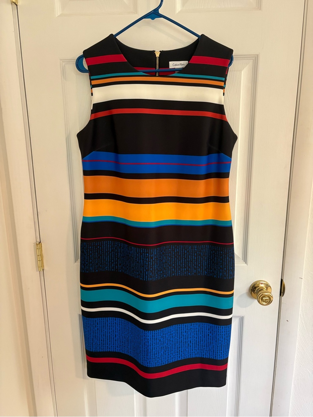 Calvin Klein Black Multi-Stripe Sleeveless Sheath Dress